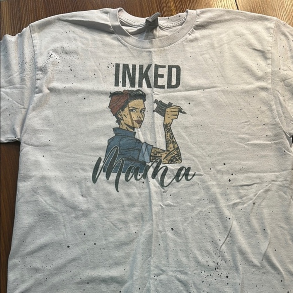 EUC “Inked Mama” Graphic T-Shirt - White w/ Black Speckled Design